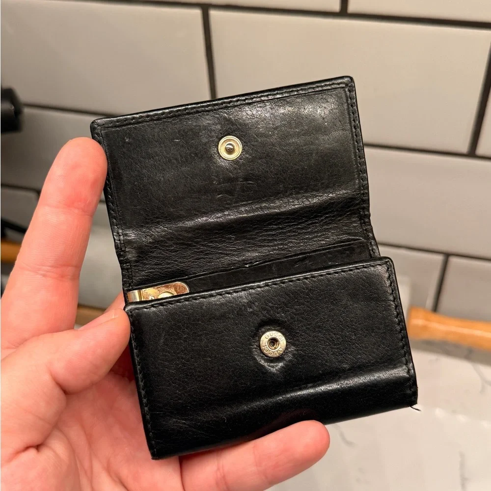 GUCCI   Black Leather Key & Card Holder with Gold Logo